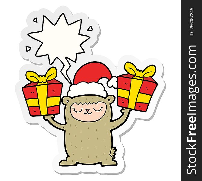 Cartoon Christmas Bear And Speech Bubble Sticker