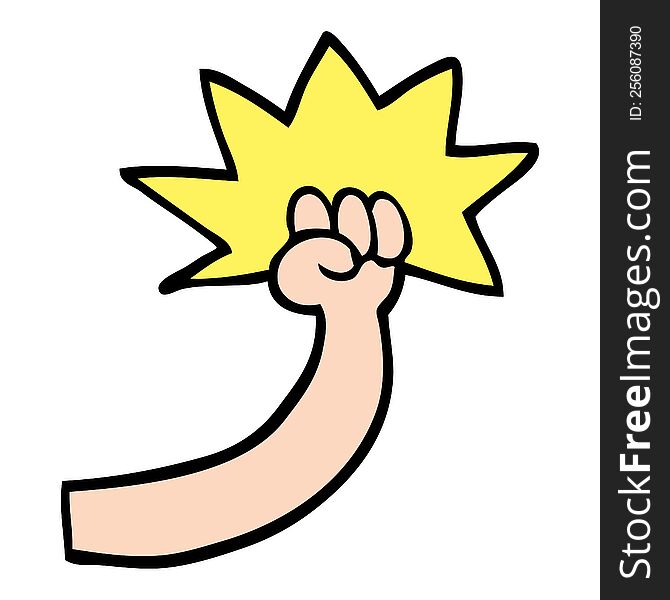 hand drawn doodle style cartoon punching arm