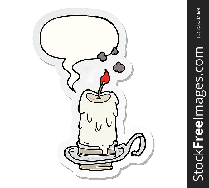 Cartoon Old Spooky Candle In Candleholder And Speech Bubble Sticker