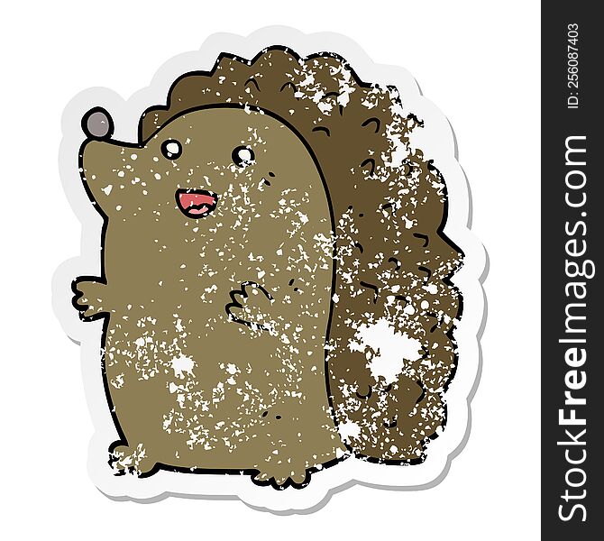 Distressed Sticker Of A Cartoon Happy Hedgehog