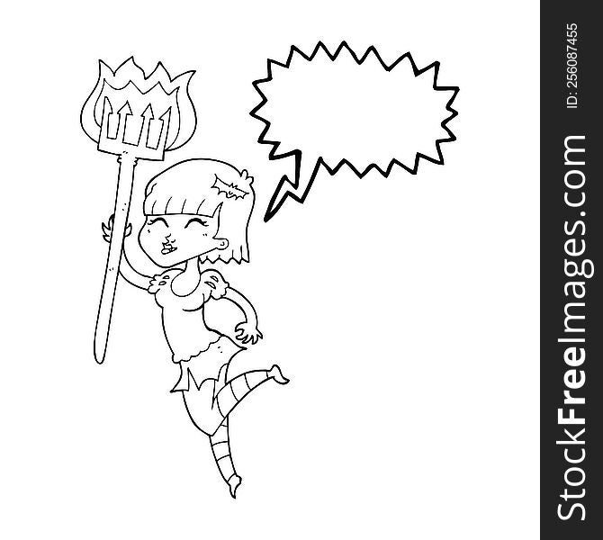 freehand drawn speech bubble cartoon devil girl