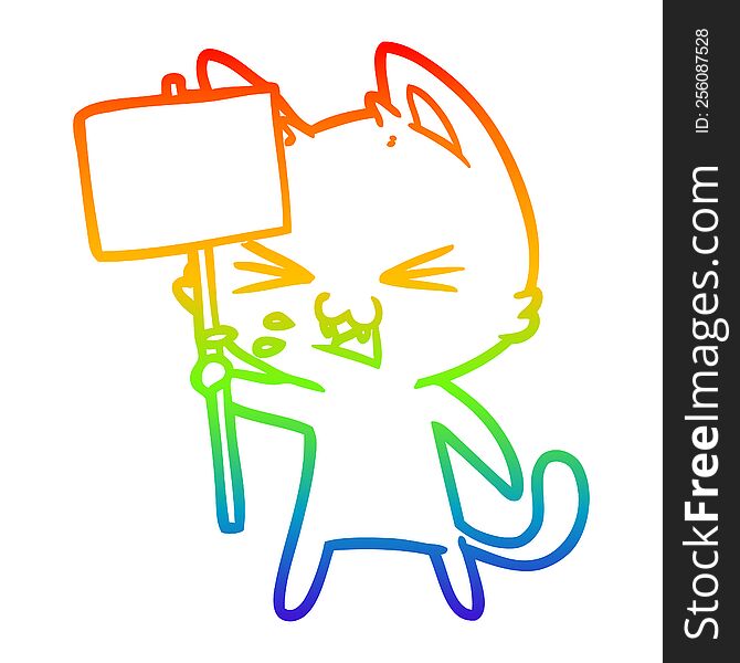 rainbow gradient line drawing of a cartoon cat protesting