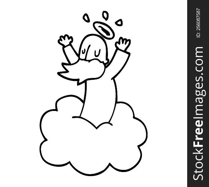 Line Drawing Cartoon God On Cloud