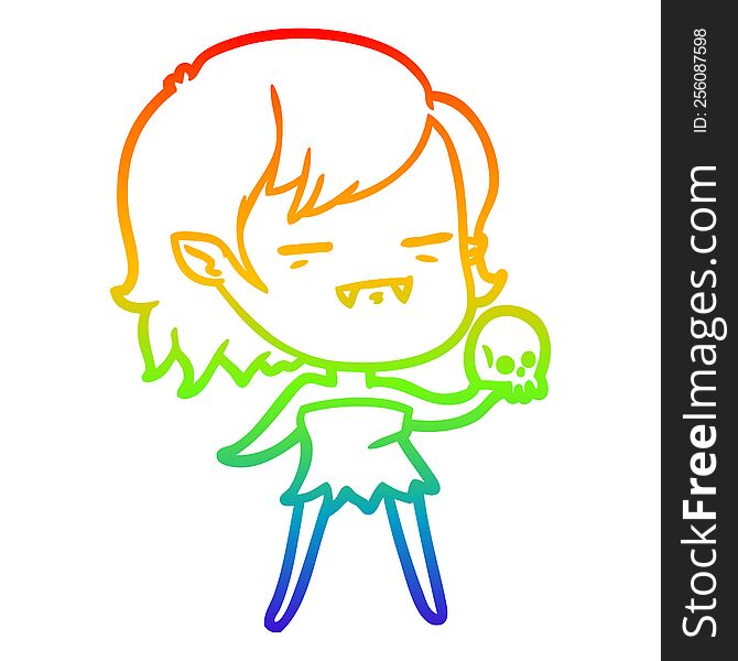 Rainbow Gradient Line Drawing Cartoon Undead Vampire Girl