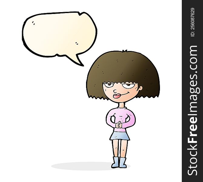 cartoon sly woman with speech bubble