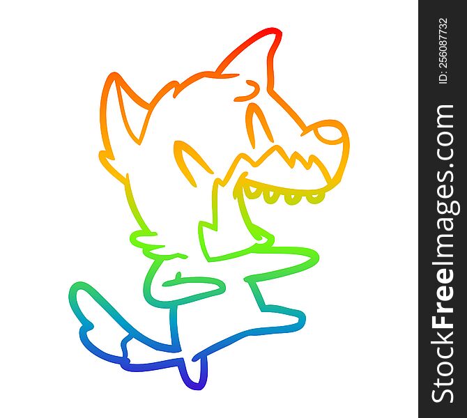 Rainbow Gradient Line Drawing Laughing Fox Dancing
