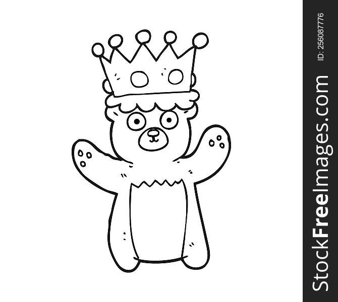 freehand drawn black and white cartoon teddy bear wearing crown