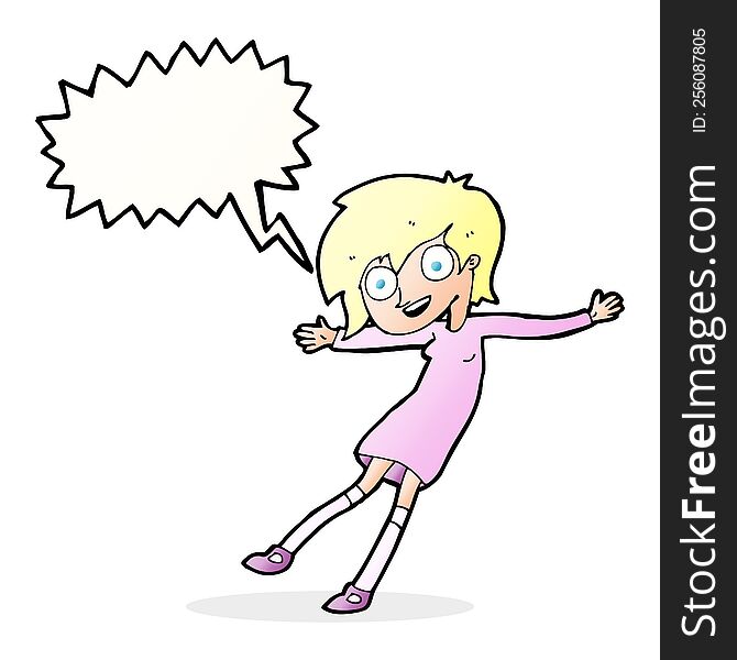 Cartoon Crazy Excited Girl With Speech Bubble