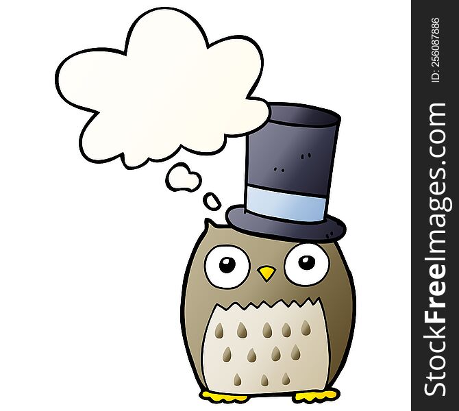 Cartoon Owl Wearing Top Hat And Thought Bubble In Smooth Gradient Style