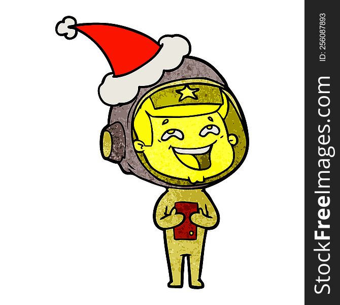 Textured Cartoon Of A Laughing Astronaut Wearing Santa Hat