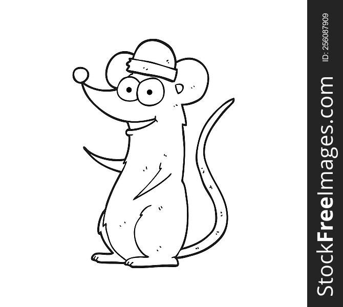 Black And White Cartoon Happy Mouse