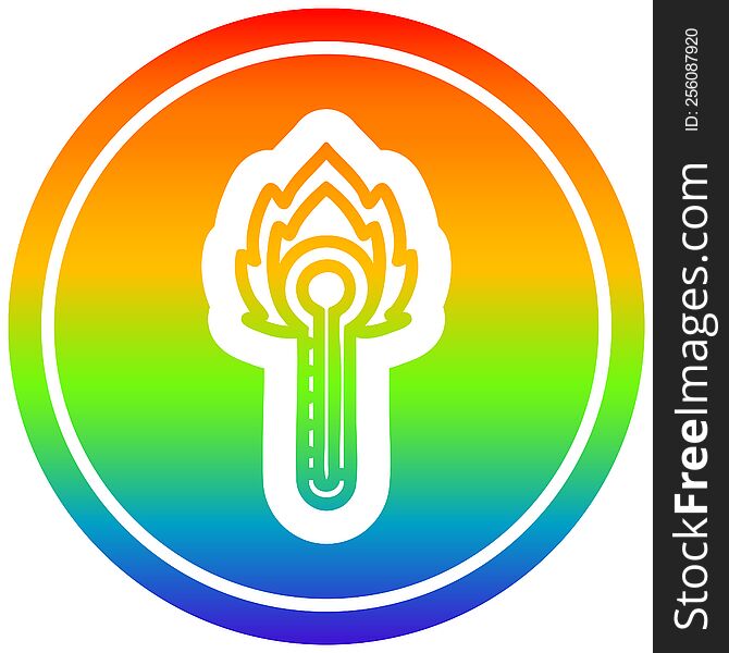 flaming thermometer circular icon with rainbow gradient finish. flaming thermometer circular icon with rainbow gradient finish
