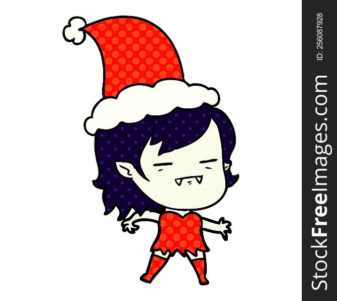 Comic Book Style Illustration Of A Undead Vampire Girl Wearing Santa Hat
