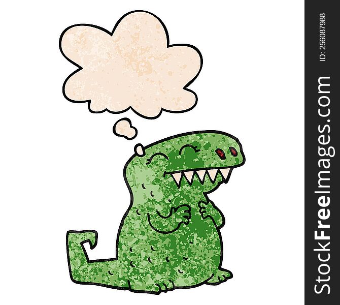 Cartoon Dinosaur And Thought Bubble In Grunge Texture Pattern Style