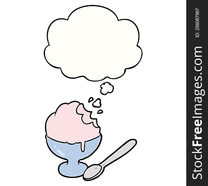 cartoon ice cream dessert with thought bubble