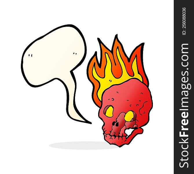 Cartoon Flaming Skull With Speech Bubble