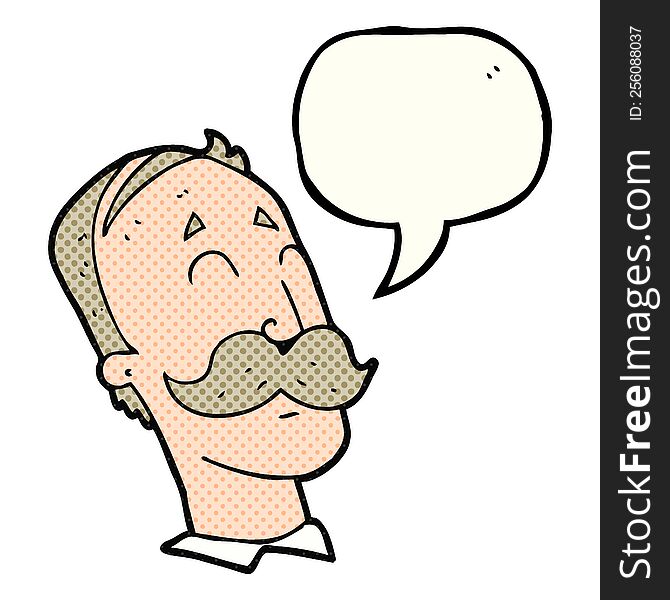 freehand drawn comic book speech bubble cartoon ageing man with mustache