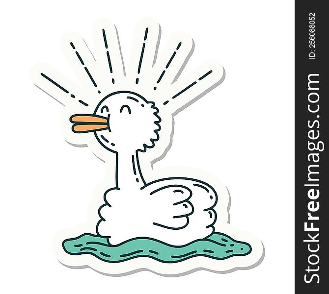 sticker of a tattoo style swimming duck