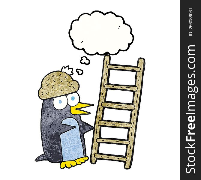 Thought Bubble Textured Cartoon Penguin With Ladder