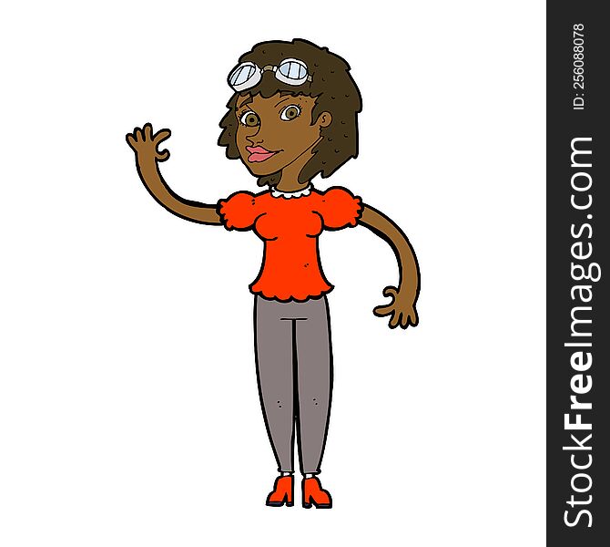 Cartoon Pilot Woman Waving