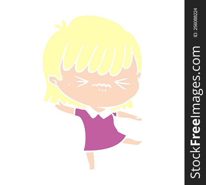 Annoyed Flat Color Style Cartoon Girl
