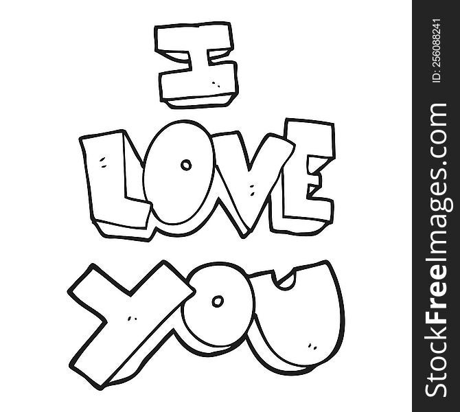 I love you freehand drawn black and white cartoon symbol. I love you freehand drawn black and white cartoon symbol