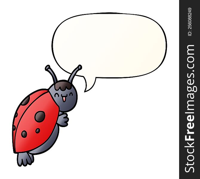 cute cartoon ladybug with speech bubble in smooth gradient style