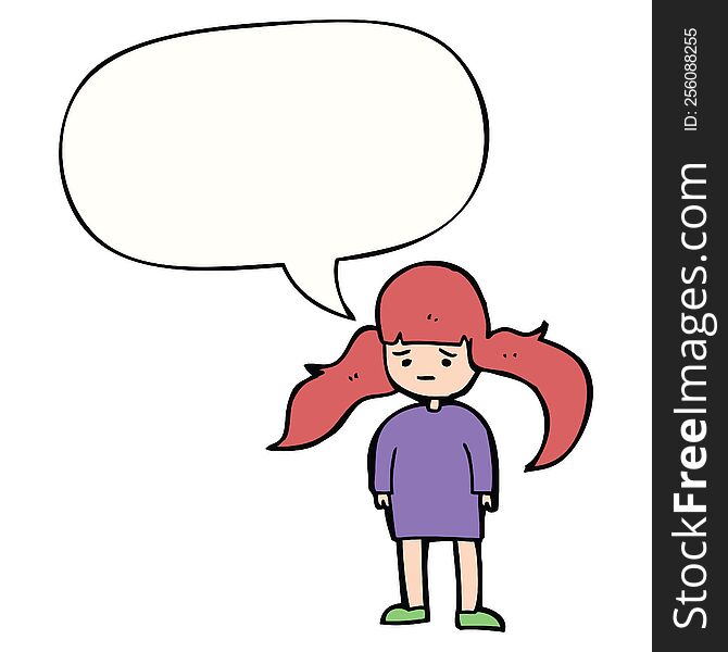 cartoon girl with long hair with speech bubble. cartoon girl with long hair with speech bubble