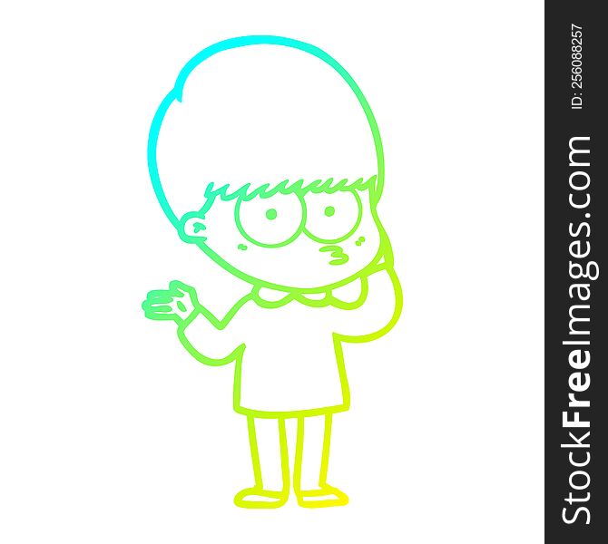cold gradient line drawing of a curious cartoon boy