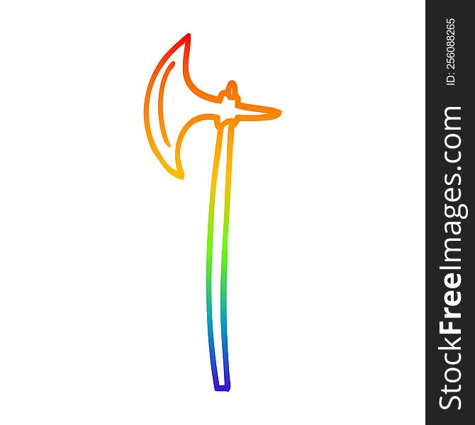 rainbow gradient line drawing of a cartoon medieval axe