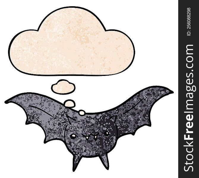 cartoon bat and thought bubble in grunge texture pattern style