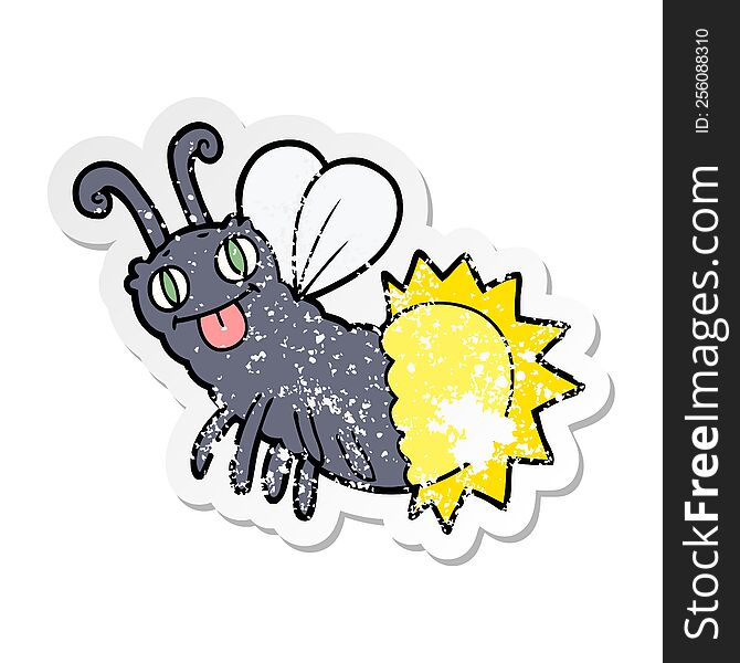 distressed sticker of a cartoon firefly