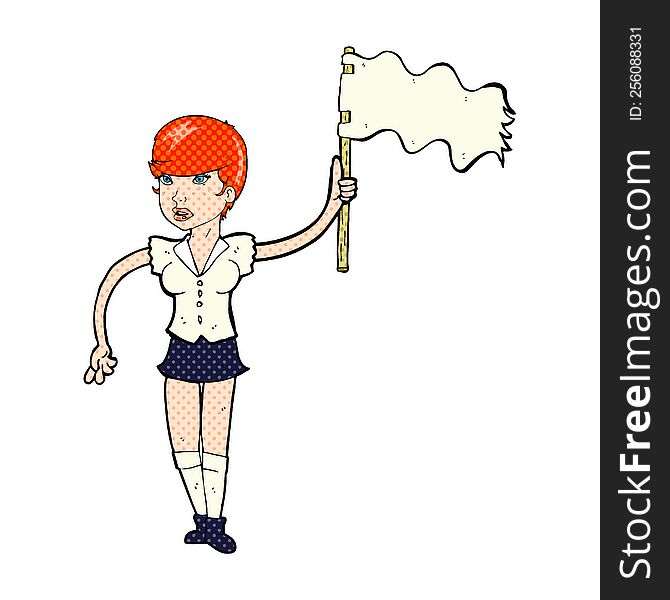 cartoon woman waving white flag