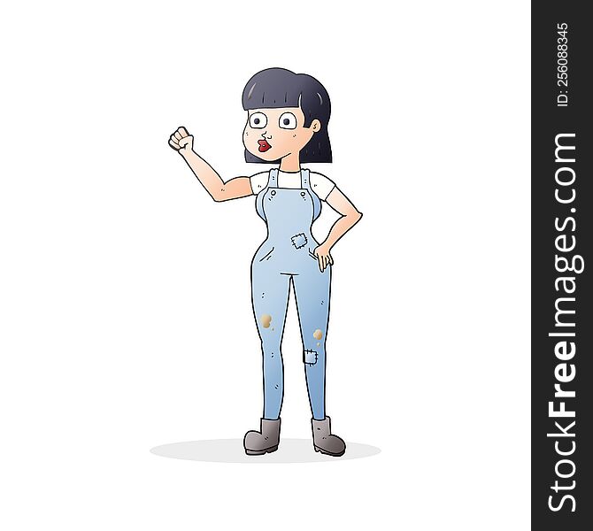 cartoon woman clenching fist