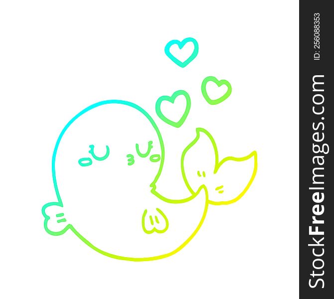 Cold Gradient Line Drawing Cute Cartoon Whale In Love