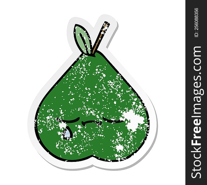 Distressed Sticker Of A Cute Cartoon Pear