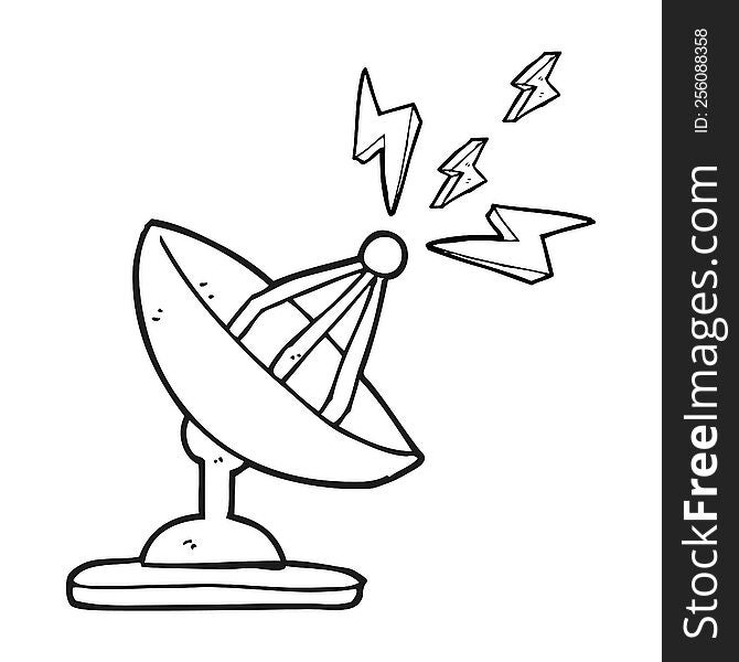 freehand drawn black and white cartoon satellite dish