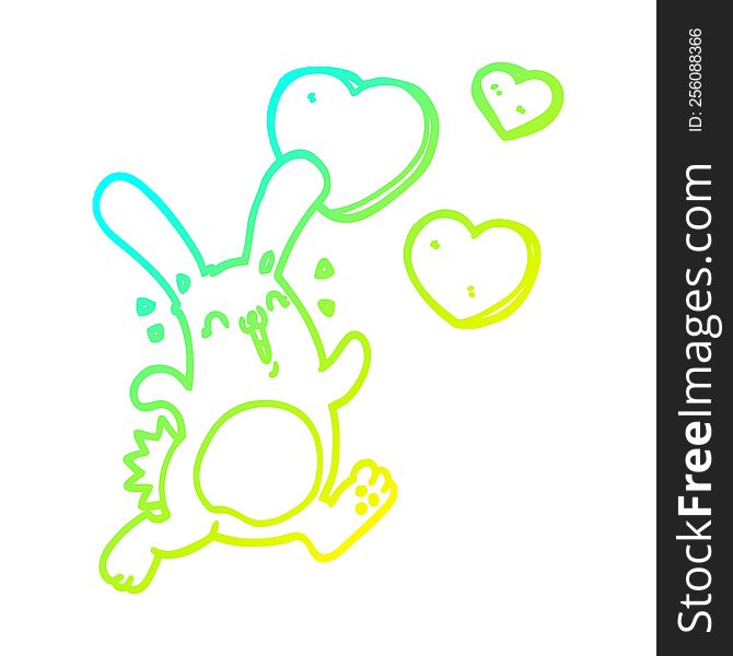 Cold Gradient Line Drawing Cartoon Rabbit In Love