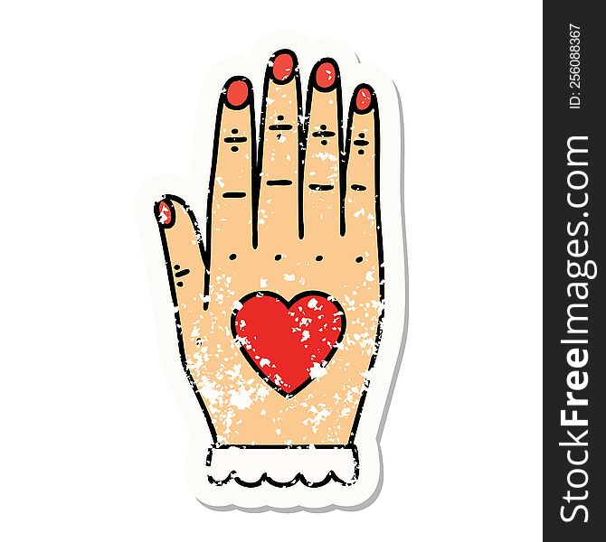 distressed sticker tattoo in traditional style of a hand. distressed sticker tattoo in traditional style of a hand
