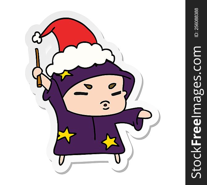 Christmas Sticker Cartoon Of Kawaii Wizard
