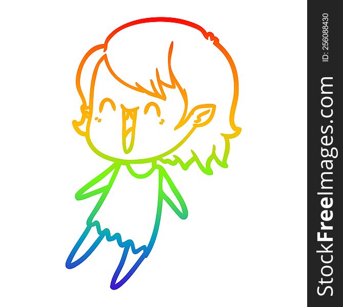 rainbow gradient line drawing cute cartoon happy vampire girl