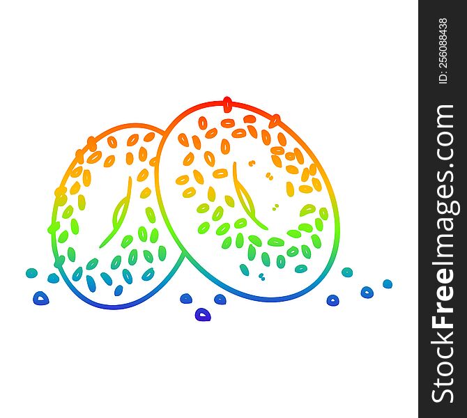 rainbow gradient line drawing of a cartoon bagels