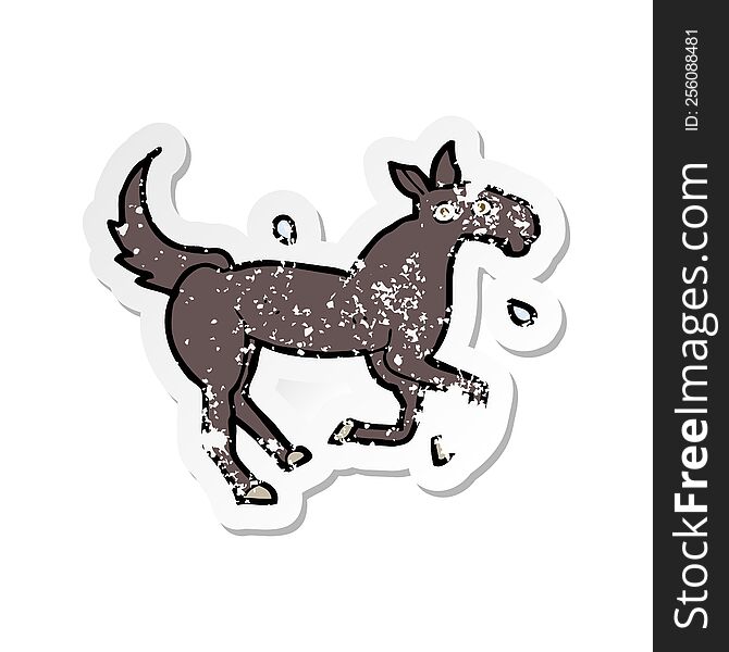 retro distressed sticker of a cartoon horse sweating