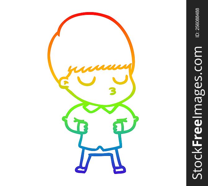rainbow gradient line drawing of a cartoon calm boy