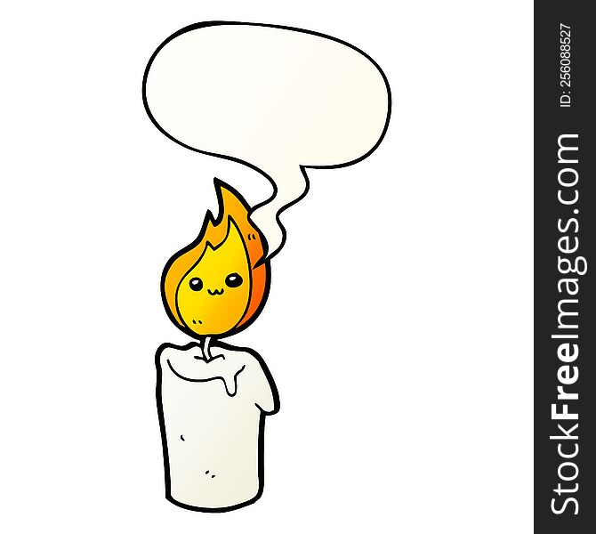 Cartoon Candle Character And Speech Bubble In Smooth Gradient Style