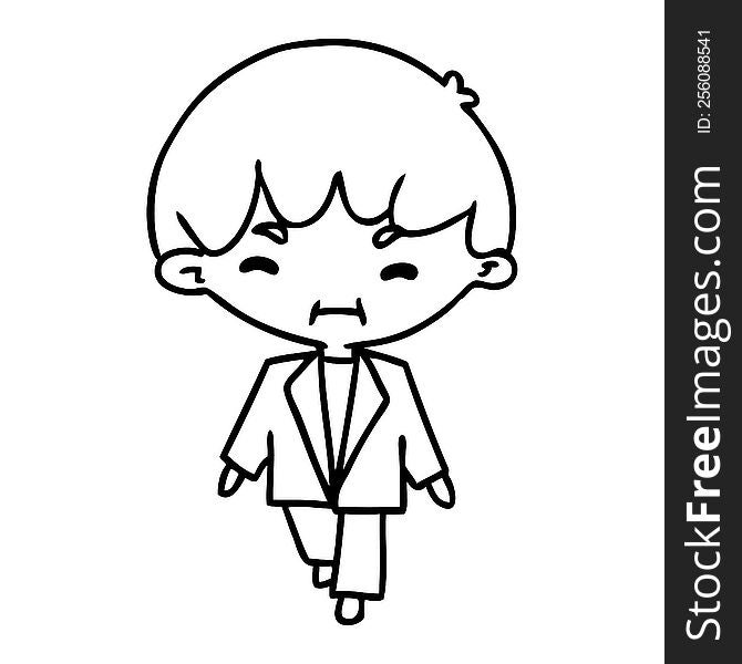 line drawing illustration kawaii cute boy in suit. line drawing illustration kawaii cute boy in suit