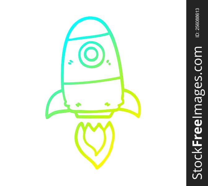 cold gradient line drawing of a cartoon space rocket