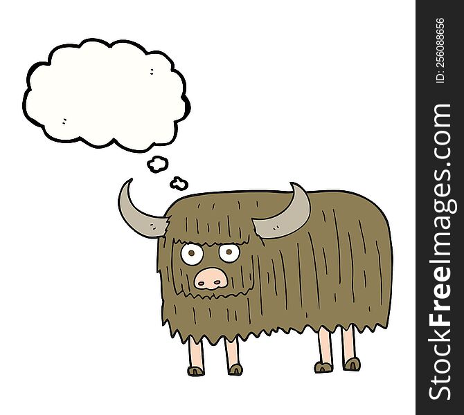 freehand drawn thought bubble cartoon hairy cow
