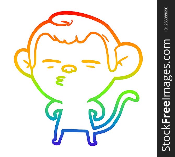 rainbow gradient line drawing of a cartoon suspicious monkey