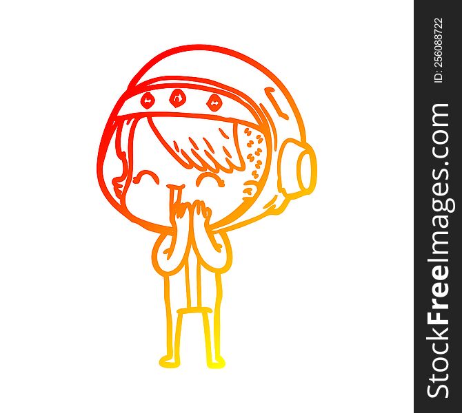 warm gradient line drawing of a giggling cartoon space girl